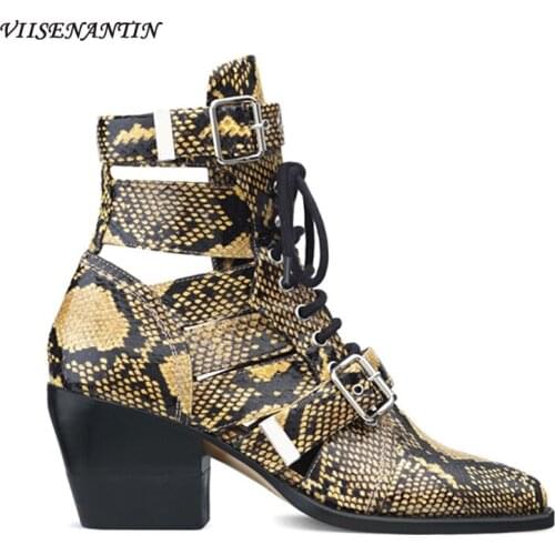 Retro Pointed Toe Belt Buckle Thick Heel Hollow Short Boots 2021 Catwalk New Leather Lace-up Casual High-heeled Single Shoes