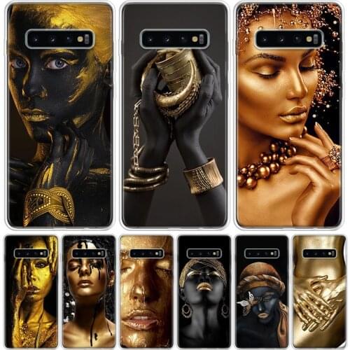 African Art Black and Gold Woman Oil Phone Case for Samsung Galaxy A51 A71 A50 A70 A40 A30 A20E A10 A01 A21 A41 M30S A6 A7 A8 A9