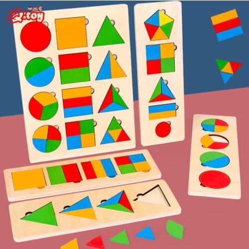 Wooden Geometric Shapes Montessori Puzzle Sorting Math Bricks Preschool Learning Educational Game Baby Toddler Toys for Children