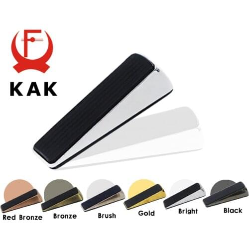 KAK Nail-free Zinc Alloy Door Wedge Stop Door Stopper Rubber Hidden Door Holders Bronze Gold Black Bright Chrome Door Hardware
