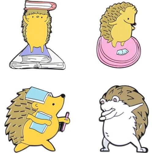 Hedgehog Daily Enamel Pin Dance Weight Scale Reading Book Brooch Bag Clothes Lapel Pin Badge Fun Animal Jewelry Gift Kids Friend