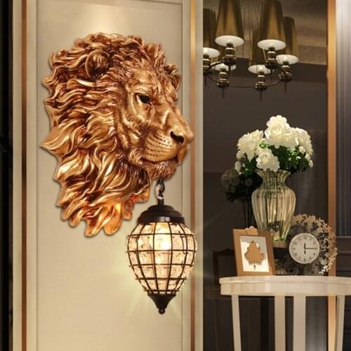 French Luxury Lion Animal Shade Wall Lamp Modern Home Decor Kitchen Wall Light Vintage Bedroom Indoor Lighting Wall Sconce Lamp