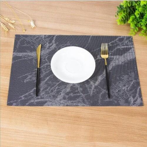 Fyjafon 4/6pieces PVC Table Mat Restraunt Jacquard Place mat Heat Protection Anti-slip Placemats Washable Table Mats Black