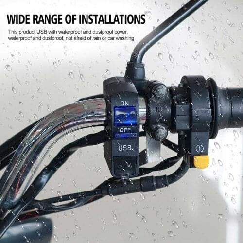 Motorcycle Headlight ON/OFF Switch 2A Fast Charge USB Adapter Charger with Indicator Light