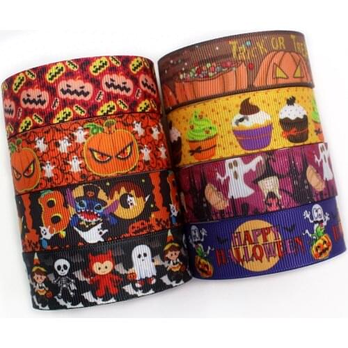 I-191004-2324,7/8''10 yards Halloween Thermal transfer Printed grosgrain Ribbons,bow cap accessories and decorations