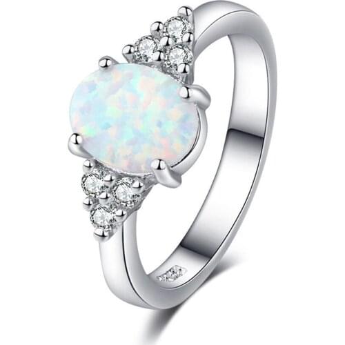 Round Opal Rings For Women Bridal Wedding Engagement Ring Cubic Zirconia Lovers White Stone Hand Jewelry Charms Accessories