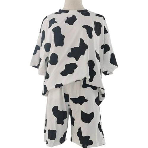 Cow Printed Women Sets Summer Short Sleeve+Sports Shorts Two Piece Set Harajuku Female Sports Suits New Fashion Women Outfits