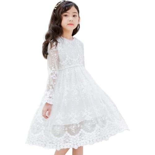 Lace Girls Dress 2020 Spring Autumn Girl Princess Wedding Party Frocks Kids Maxi Dress Teenage Elegant Long Sleeve vestidos