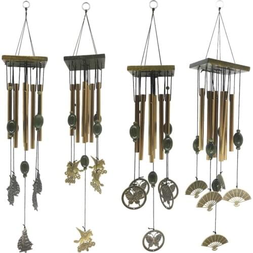 Solid Wood Square Plate Wind Chime Creative Retro 8 Tube Metal Anti-Rust Alloy Ornaments Wooden Pegasus Sailboat Butterfly Craft