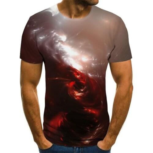 Summer casual mens T-shirt starry sky O-neck shirt plus size polyester material