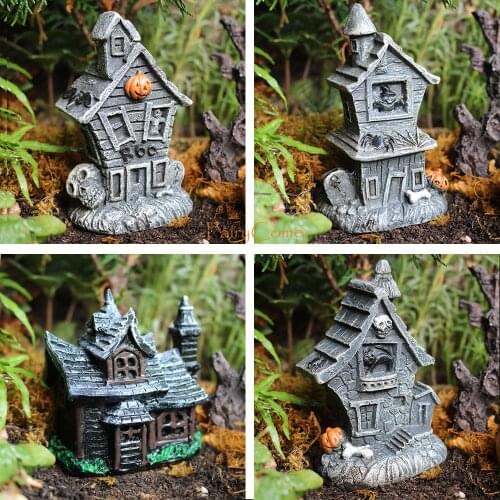 Mini Haunted House Miniature Halloween Light led Decoration Halloween Pumpkin Skeleton House Fairy Garden Accessories Ornaments