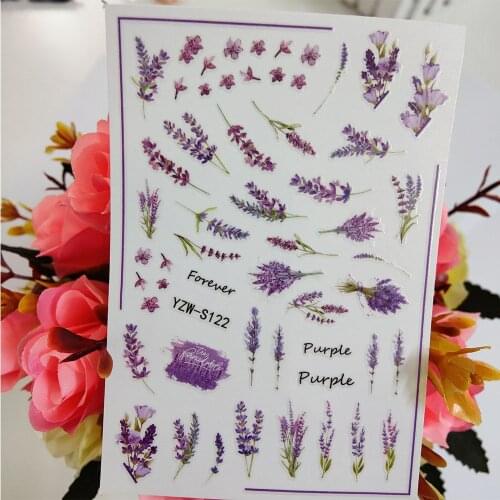 3D Stickers on the Fingernails Romantic Purple Lavender Flowers Nail Sticker Sliders For Nails Manicure Decoraciones Accesoires