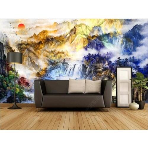 Custom mural 3d photo wallpaper Chinese style color freehand landscape home decor living room wallpaper for walls 3 d