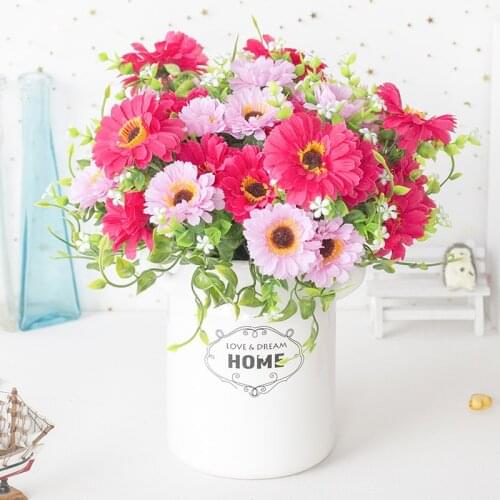 Cheap Autumn Artificial Sun Flower Silk Bouquet Rose Peony Gerbera True and Fake Flower DIY Decorative Vase Home Wedding Christm