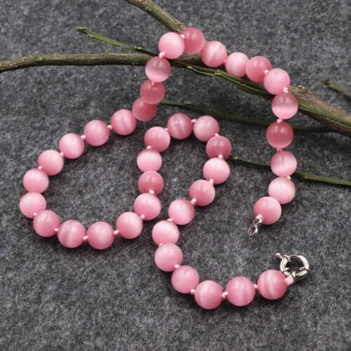 Fashion Statement Women Strand Necklace Female Jewelry Pink Crystal Choker Necklaces Cat Eye Stone Short Chain Collar 18" B179