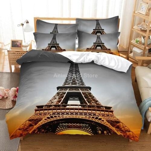 Scenery Eiffel Tower Bedding Set Fashion 3D Print Comforter Luxury Queen King Single Size Duvet Cover Set Home Textile Decor