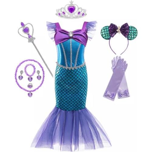 Princess Dress Sequins Little Mermaid Cosplay Costume Fancy Girls Clothes Kids Scale Beach Party Outfit Cosplay Halloween