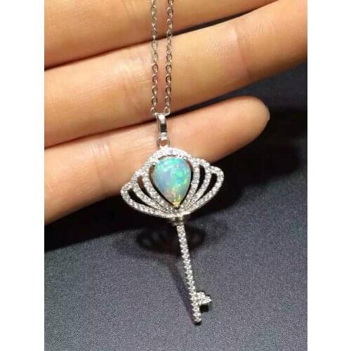 Natural opal pendant S925 sterling silver Natural gemstone Pendant Necklace trendy Elegant slender crown women party jewelry