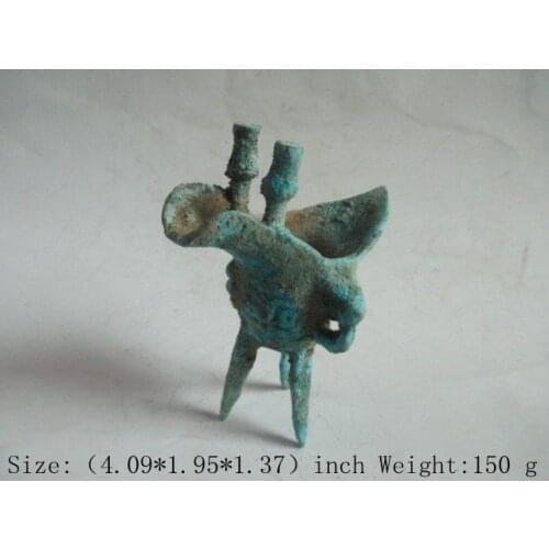 Elaborate Chinese antique imitation old shang dynasty bronze surface rust, tripod legs wine cup No.2