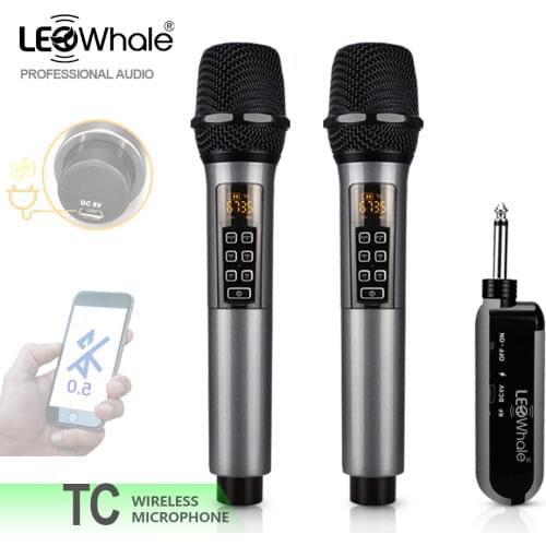 Portable 2 Handheld UHF Wireless Cordless Microphone System With Echo Rechargeable Receiver for Karaoke Audio Amplifier