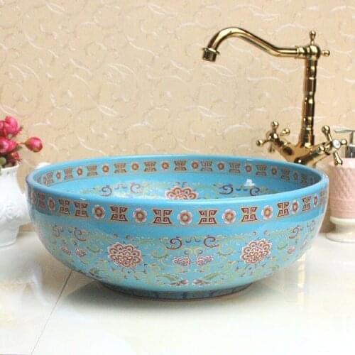 Europe Vintage Style Ceramic Art Basin Sinks Counter Top Wash Basin Bathroom Vessel Sinks vanities chinese ceramic sink