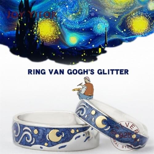 Moon Star Starry Night Van Gogh Adjustable Rings For Couple Lovers Real Price S 2020 Drop Shipping Women Men Jewelry