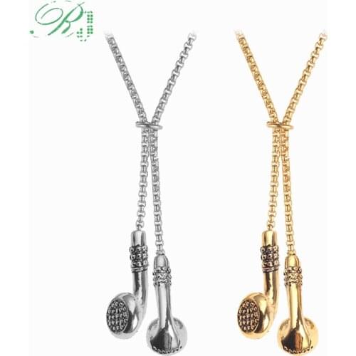 RJ Hot Hip Hop Music Jewelry Gold DJ Earphones Earplugs Necklaces Headset Pendant Barber Pole Tools Collier For Men Gifts