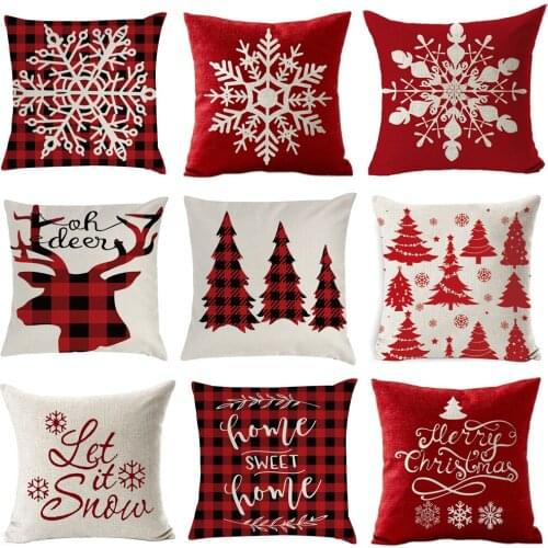 Christmas Cushion Cover 45*45 Red Merry Christmas Printed Polyester Decorative Pillows Sofa Home Decoration Pillowcase