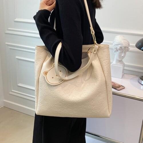 Cute Print Shoulder Bags for Women Big Casual Tote Bag Designer Pu Leather Handbag Female Large Wild Cartoon Pattern Shopper Bag