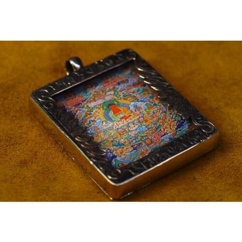 Old Bronze Gilt silver Thangka Shakyamuni Buddha Statue Amulet Pendant Town House Exorcism Ward off evil spirits