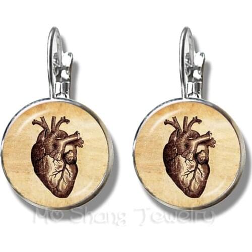 Steampunk Human Anatomy Organ Earrings Glass Cabochon Science Medical Punk Stud Earrings 16mm Glass Dome Brain Eye Jewelry