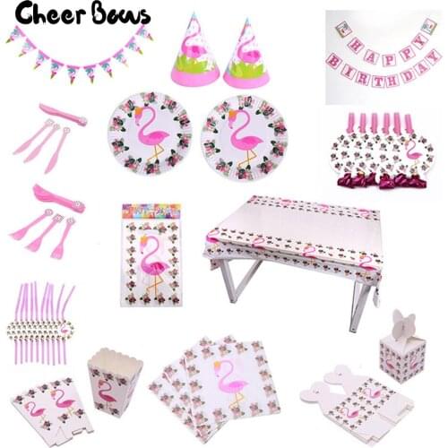 Theme Party Decoration Flamingo Wedding Party Supplies Tableware Plate Straw Banner Birthday Party Decor for Kids Baby Shower