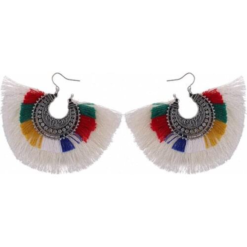 TONGKWOK Bohemia Exaggeration Dangle Earrings For Women Silk Thread Tassel Metal Long Chandelier Earrings #132575