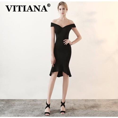 VITIANA Women Sexy Party Midi Dress Female Off Shoulder Host Night Elegant Backless Dresses Femme Strapless Trumpet Vestidos