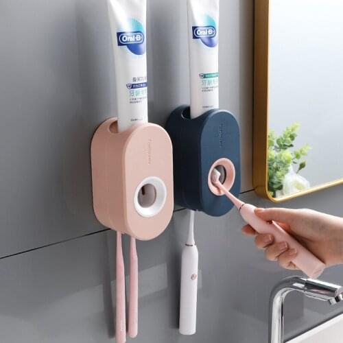 Bathroom Toothpaste Squeezer Automatic Toothpaste Dispenser Dust-proof Toothbrush Holder Wall Mount Stand Bathroom Accessories