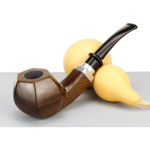 High Quality Big Tobacco Pipe 9mm Filter Ebony Wood Pipe 10 tools free Metal Ring Smoking Pipe Best Smoke Accessory