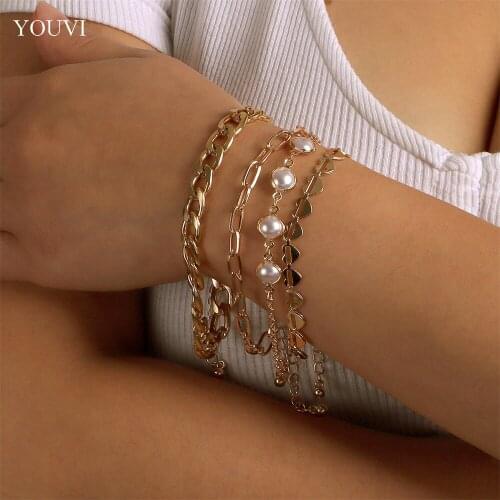 YOUVI Vintage Pearl Bracelet For Women Korean Female Heart Pearl Bangles Bracelets on Hand Charms Fashion Couple Jewelry