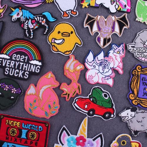Funny Animal Patch Cartoon Fox Stickers Iron On Patches On Clothes Cute Duck Frog Clothing Stickers Gay Embroidery Patch Stripe