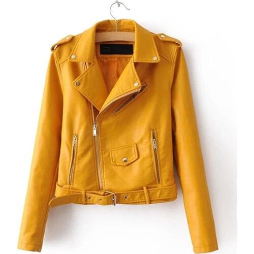 WSYORE Casual Motorcycle Jacket 2020 New Spring and Autumn Women Solid Color PU Faux Leather Biker Jackets and Coats Women NS394