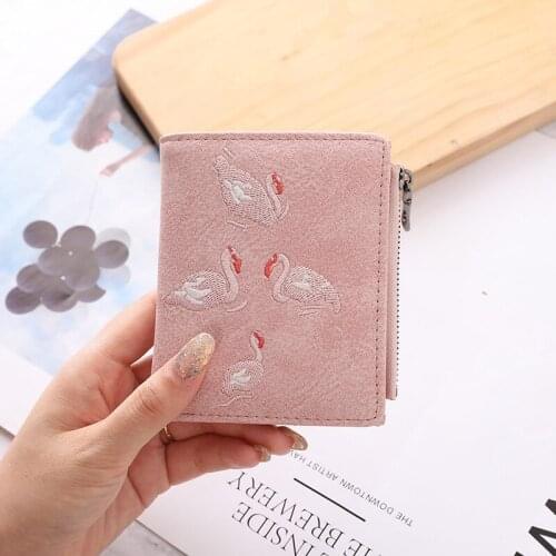 Women Short Wallets Ladies Embroidered Coin Purses Zipper Card Holder for Female Soft Leather Small Handbags carteras para mujer