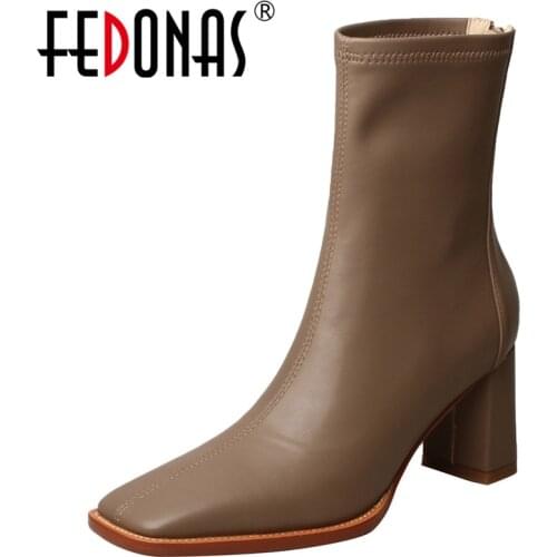 FEDONAS Back Zipper High Heels Boots For Women Square Toe Autumn Winter Newest Shoes Woman 2021 Wedding Office Lady Annkle Boots