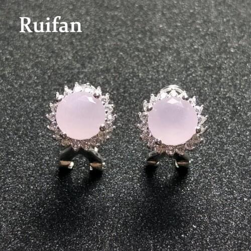 Ruifan High Quality Round Pink Zirconia Stud Earrings for Women Silver 925 Earring 2021 New on the Ears Trendy Jewelry YEA043