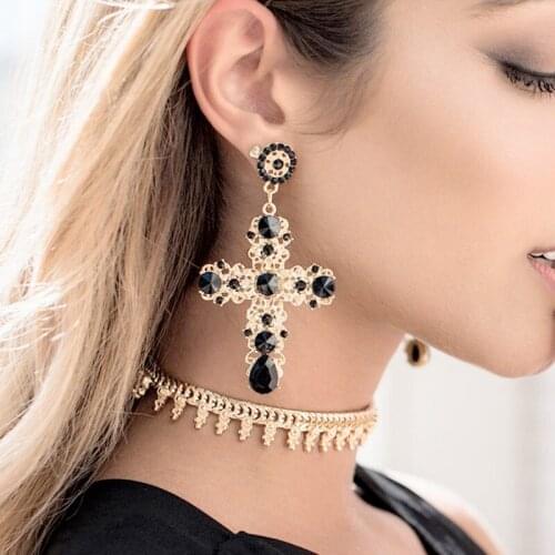 Elegant Cross Boho Women Lady Rhinestone Dangle Drop Rhinestone Ear Earring W715