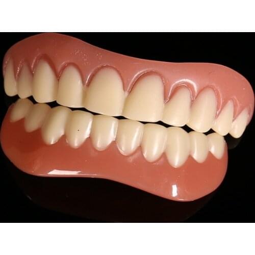 1set Upper and low White Teeth Set Silicone Simulation On The Row Dentures Set Veneers Flex Denture Perfect Fit Paste Tools