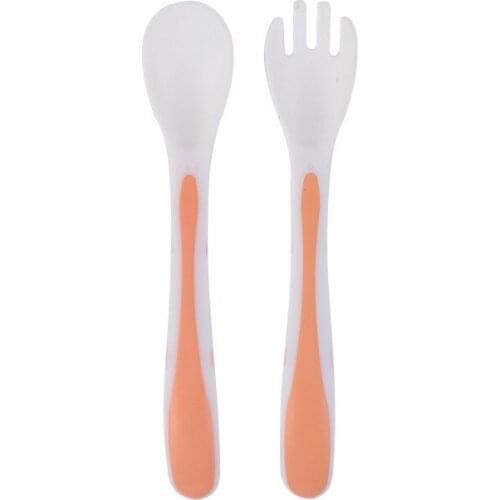 1 Set Children Kids Tableware Temperature silicone Soft Baby Spoon Fork Cutlery Feeding Dish Infant Gardets things gadgets