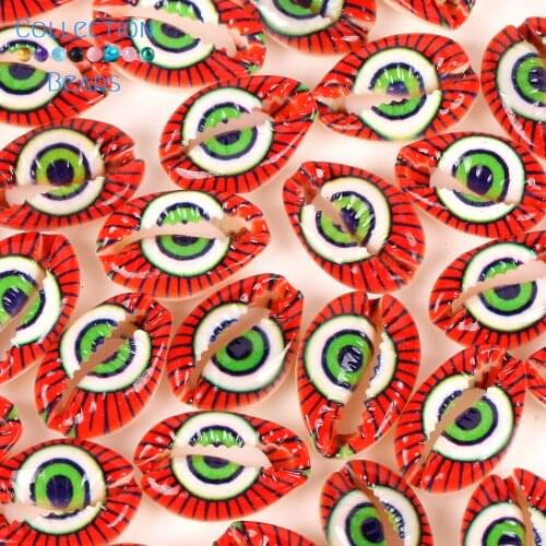 10-20mm Natural Blue Eyes Red Seashell Cowrie Conch Loose Spacer Beads Beach For Diy Jewelry Making Sea Shells Bracelet 10Pcs