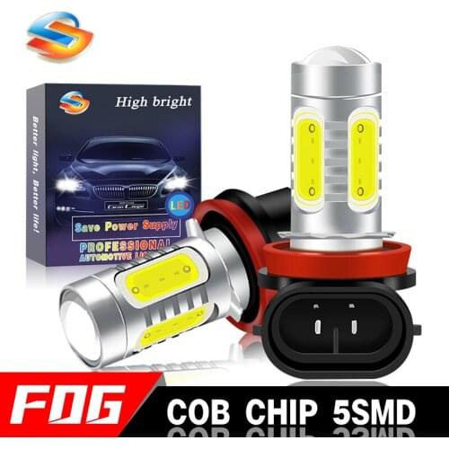 2 PCS White H11 6000K 12V 300LM Projector 7.5W COB High Power LED Fog Driving DRL Light