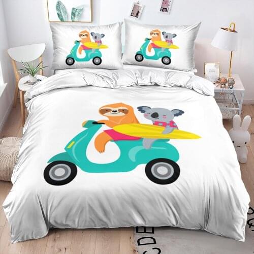 3D Custom Design Sloth Pillow Cottoms Comforter Cases Bedding Sets Twin King Queen Double Single Size Animal White Bedclothes