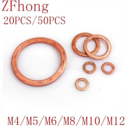 50pcs/20pcs M4 m5 m6 m8 m10 m12 Solid Copper Washer Flat Ring Gasket Sump Plug Oil Seal 10*14*1 Flat Seal Washer Copper gaskets