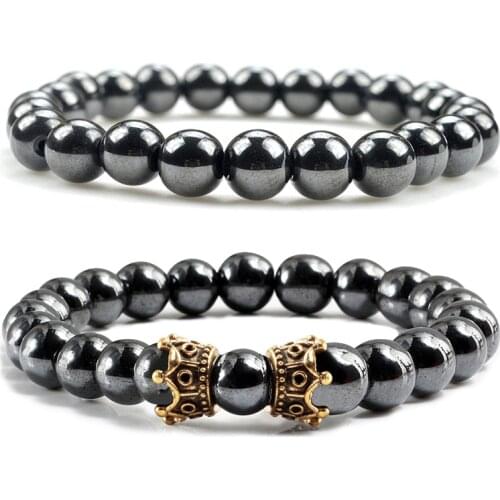 Black Hematite Stone Beads Crown Bracelets Men for Magnetic Therapy Stretch Bracelet For Men Women Health Jewelry Pulsera Hombre